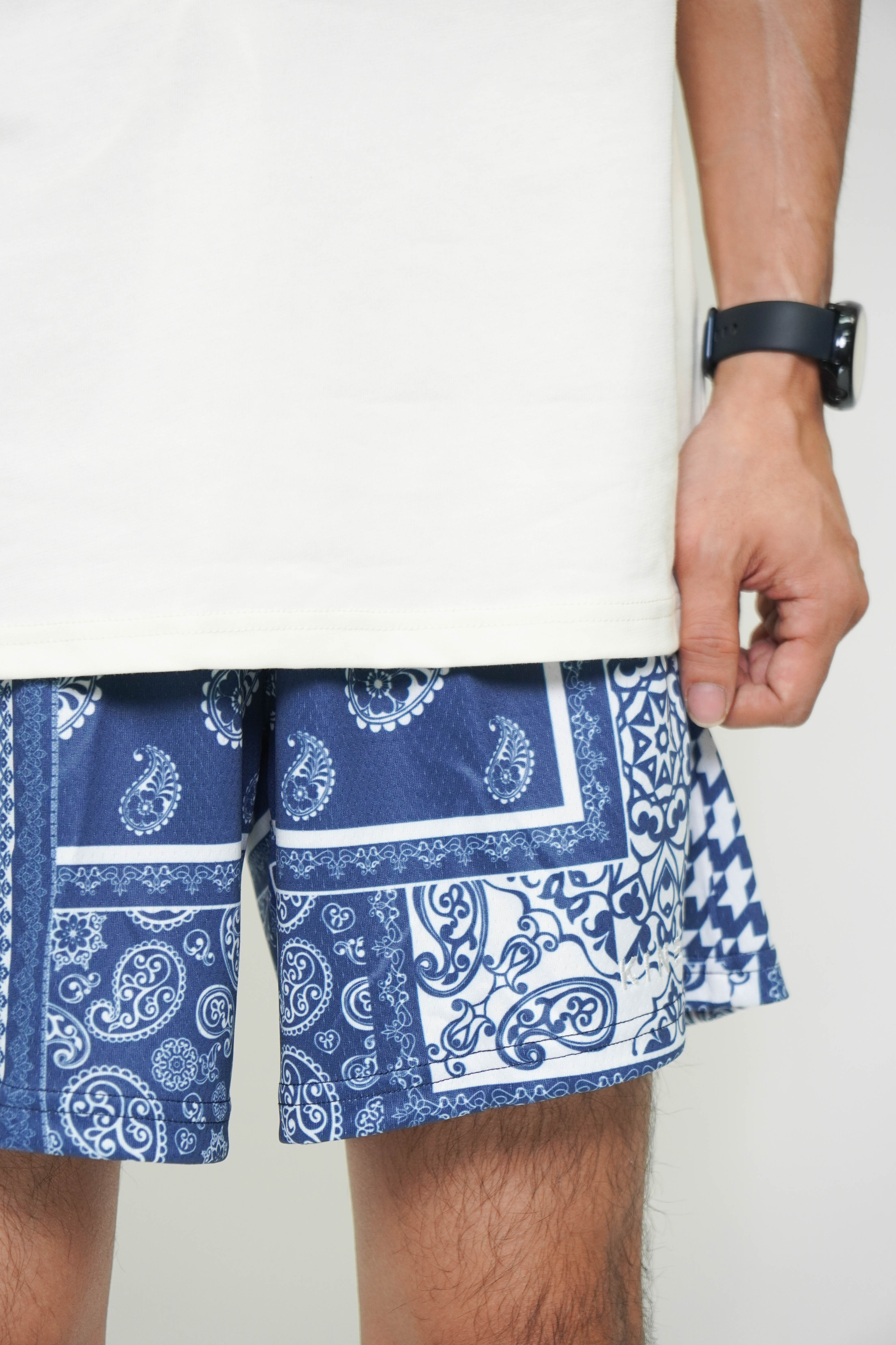 Navy Houndstooth Paisley Fundamental Short